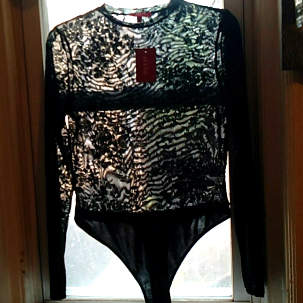 Guess mesh bodysuit with flowers on it  size L